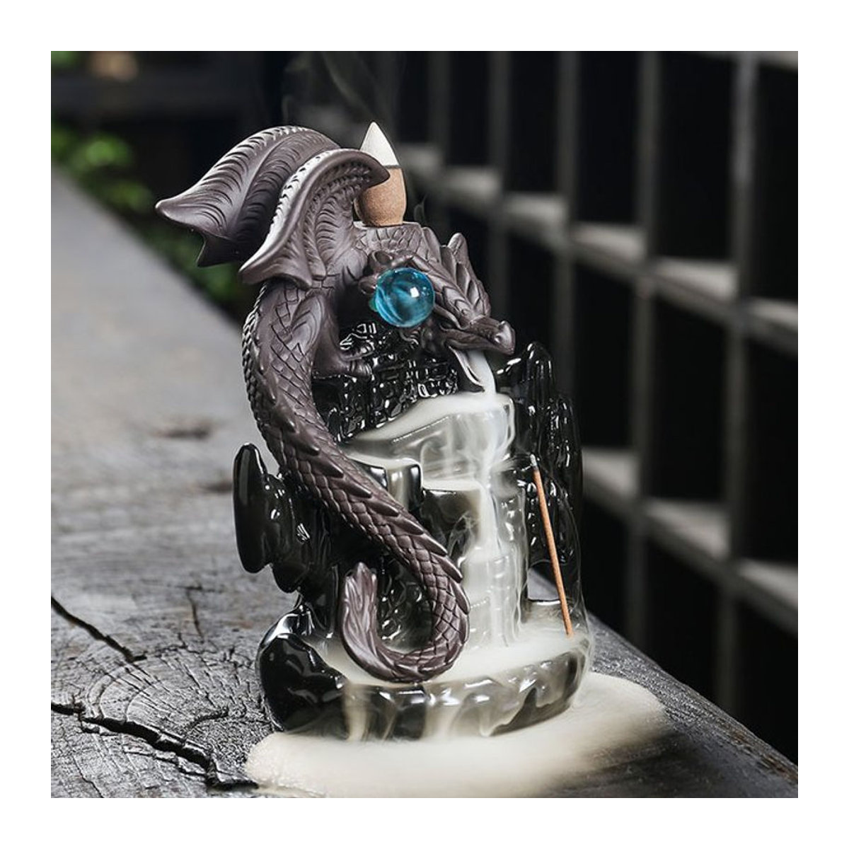 MINIDEAL Keramik Wasserfall Rückfluss Weihrauchbrenner Drachen Design in Schwarz - Bild 1