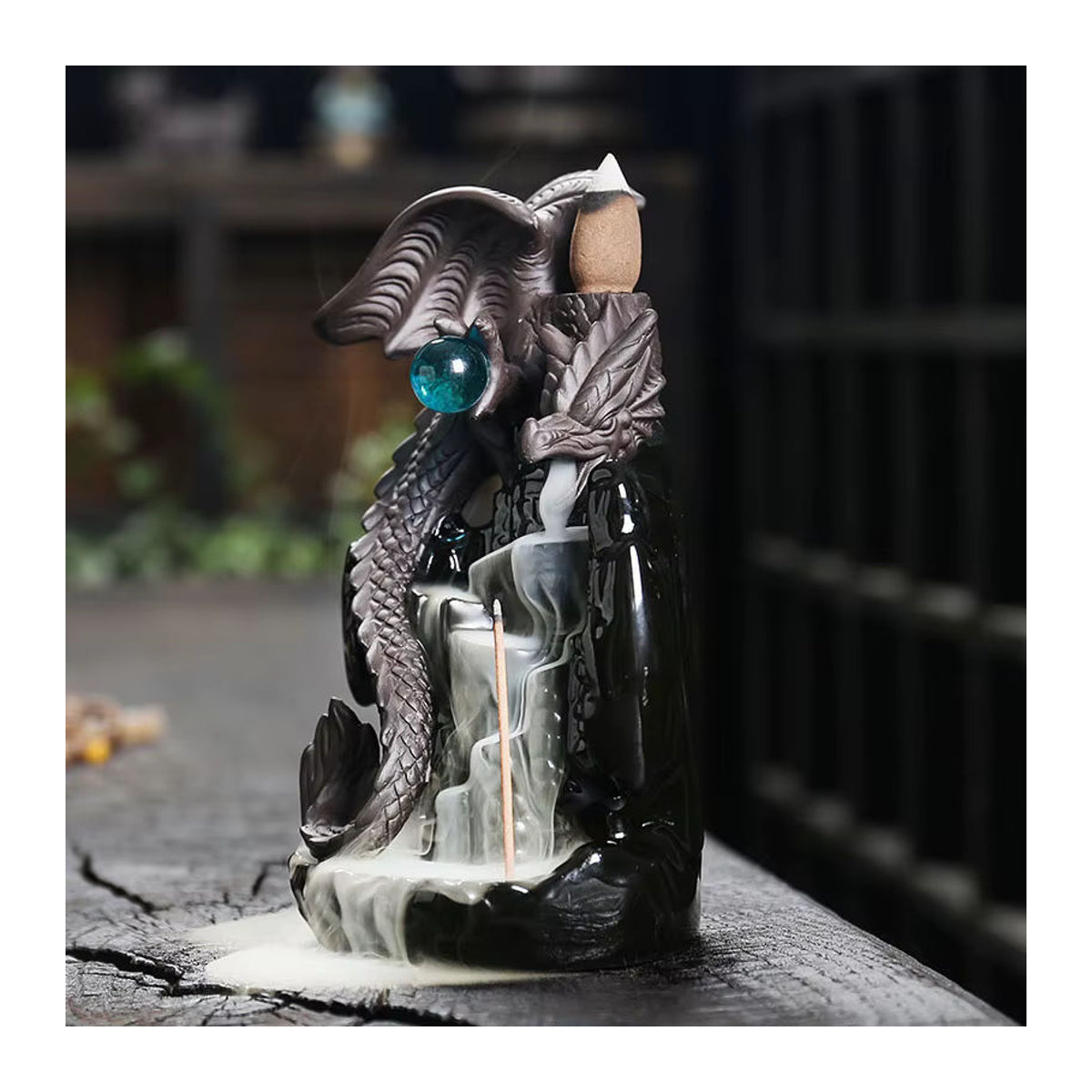 MINIDEAL Keramik Wasserfall Rückfluss Weihrauchbrenner Drachen Design in Schwarz - Bild 2