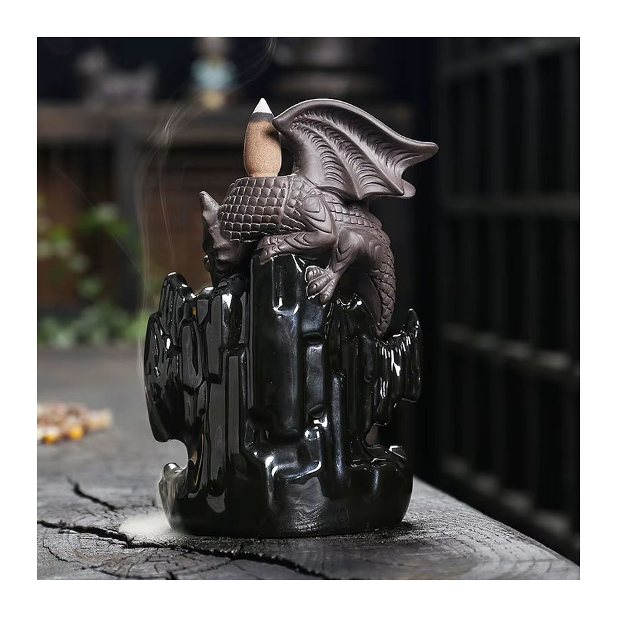 MINIDEAL Keramik Wasserfall Rückfluss Weihrauchbrenner Drachen Design in Schwarz - Bild 3