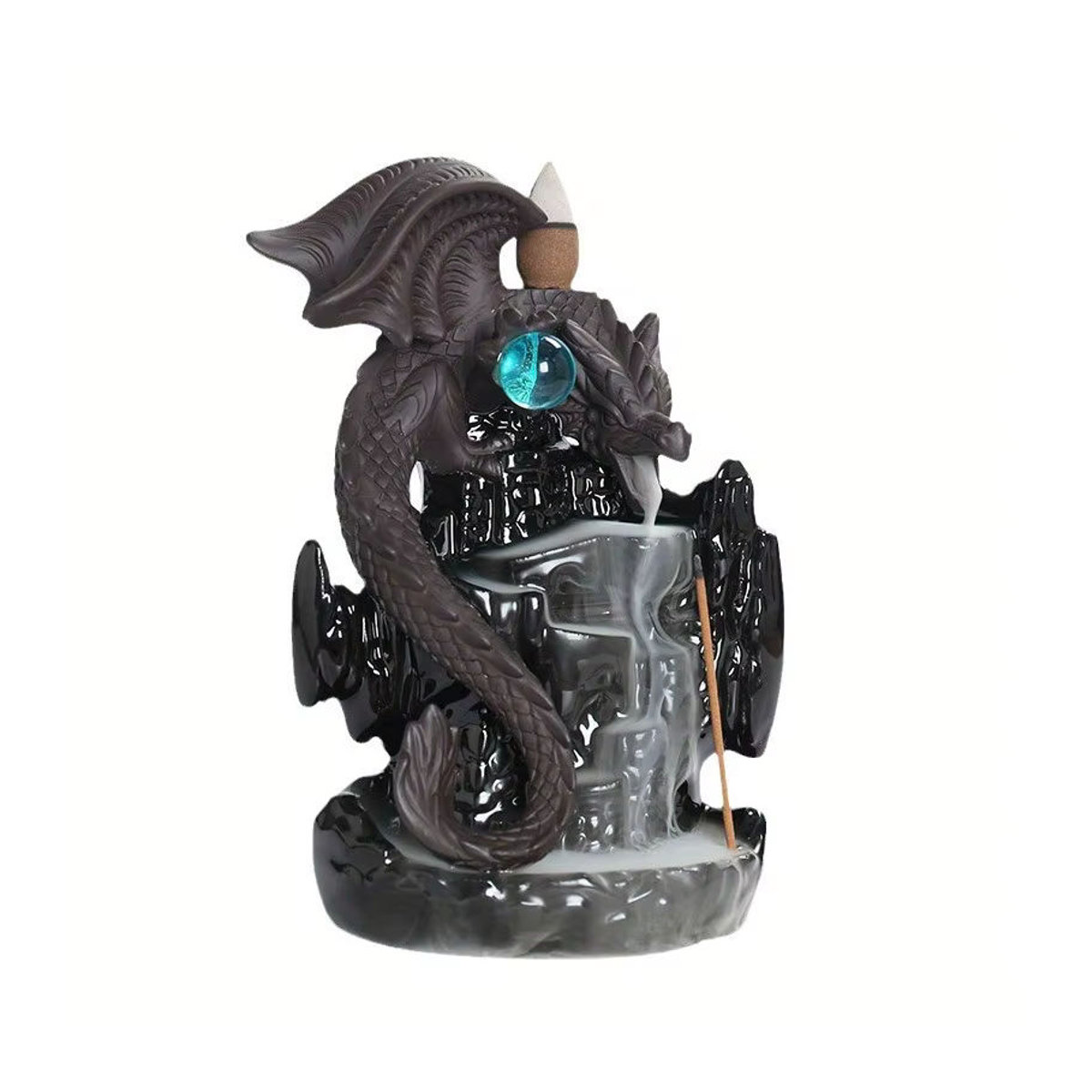 MINIDEAL Keramik Wasserfall Rückfluss Weihrauchbrenner Drachen Design in Schwarz - Bild 4