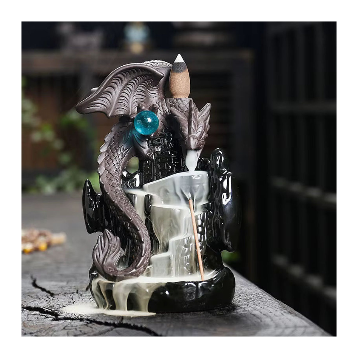 MINIDEAL Keramik Wasserfall Rückfluss Weihrauchbrenner Drachen Design in Schwarz - Bild 5