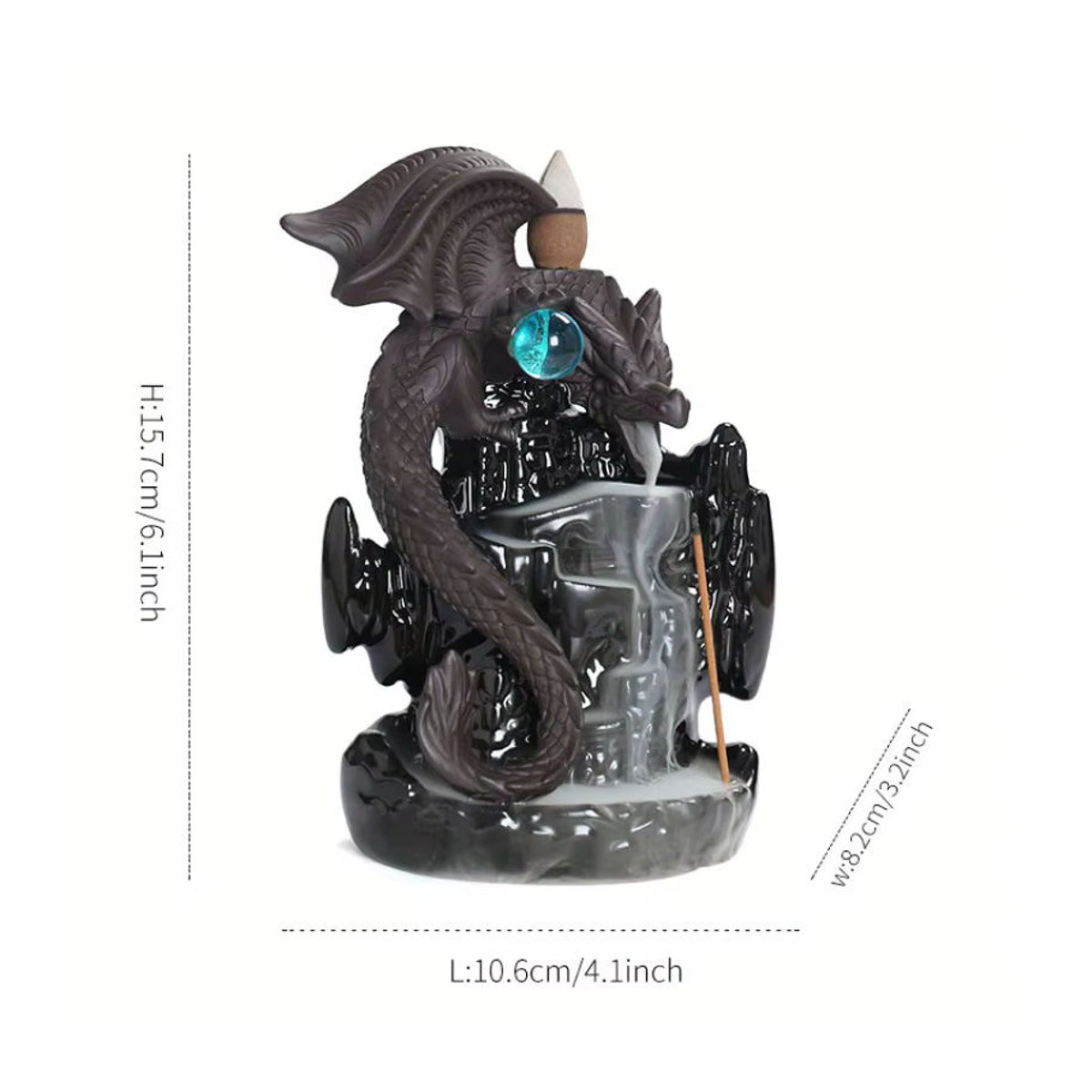 MINIDEAL Keramik Wasserfall Rückfluss Weihrauchbrenner Drachen Design in Schwarz - Bild 6