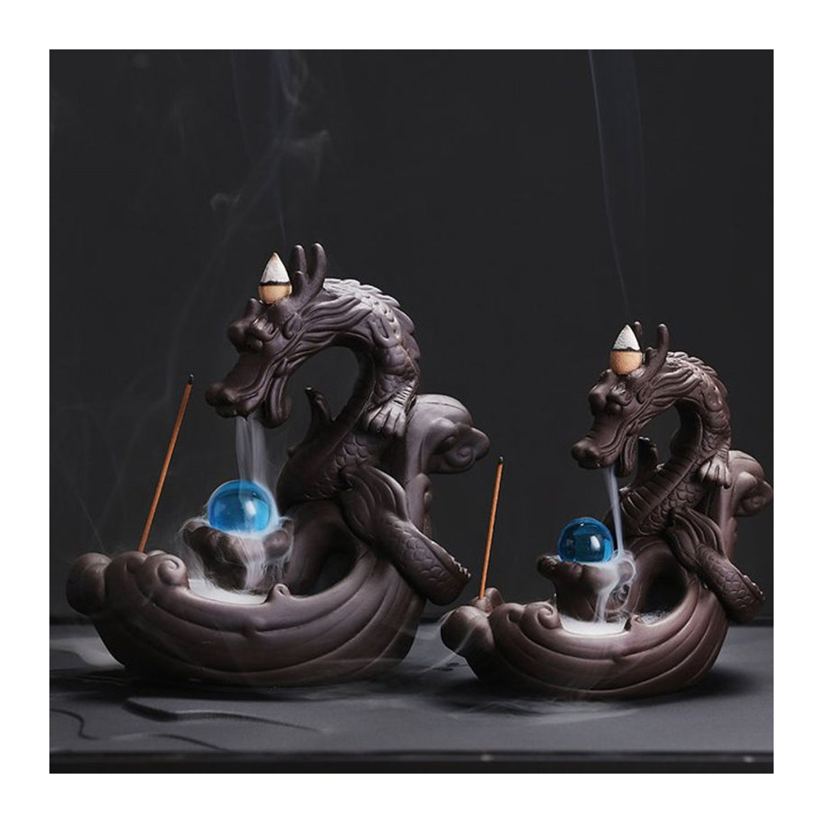 MINIDEAL Keramik Weihrauchbrenner im Vintage-Design mit Drachen-Wasserfall-Effekt in Braun - Bild 1