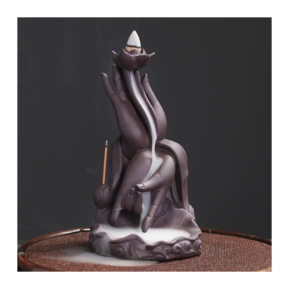 MINIDEAL Lotus Buddha Hand Rückfluss-Räucherer aus Keramik in Lila für dein Zuhause - Bild 1