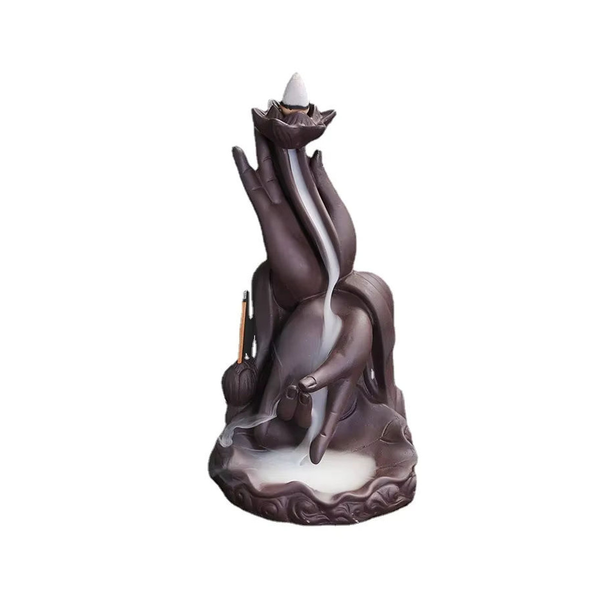 MINIDEAL Lotus Buddha Hand Rückfluss-Räucherer aus Keramik in Lila für dein Zuhause - Bild 2