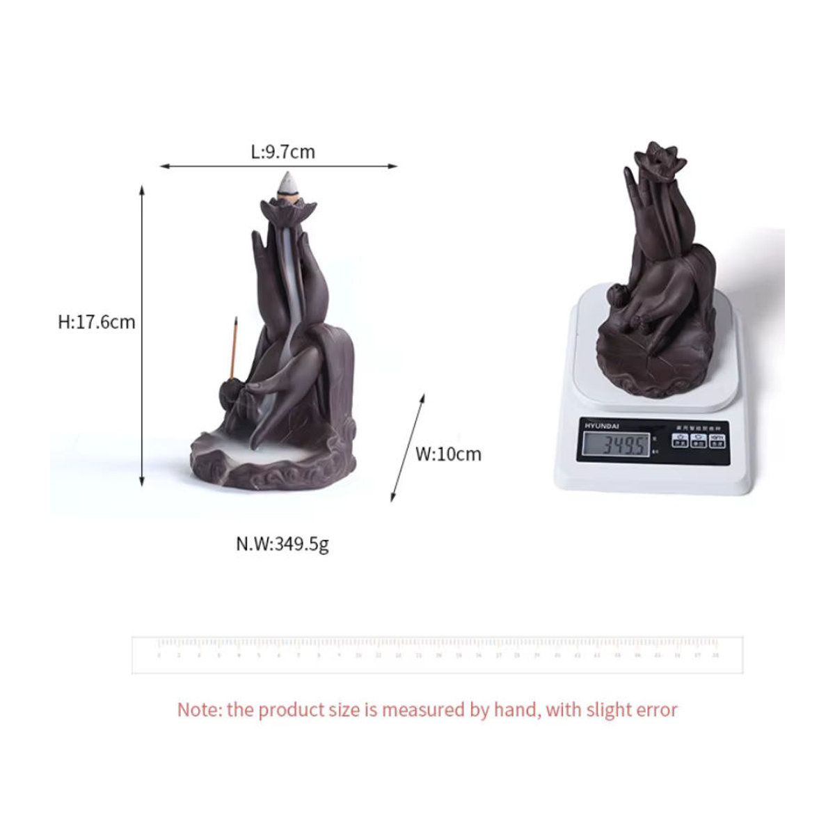MINIDEAL Lotus Buddha Hand Rückfluss-Räucherer aus Keramik in Lila für dein Zuhause - Bild 3