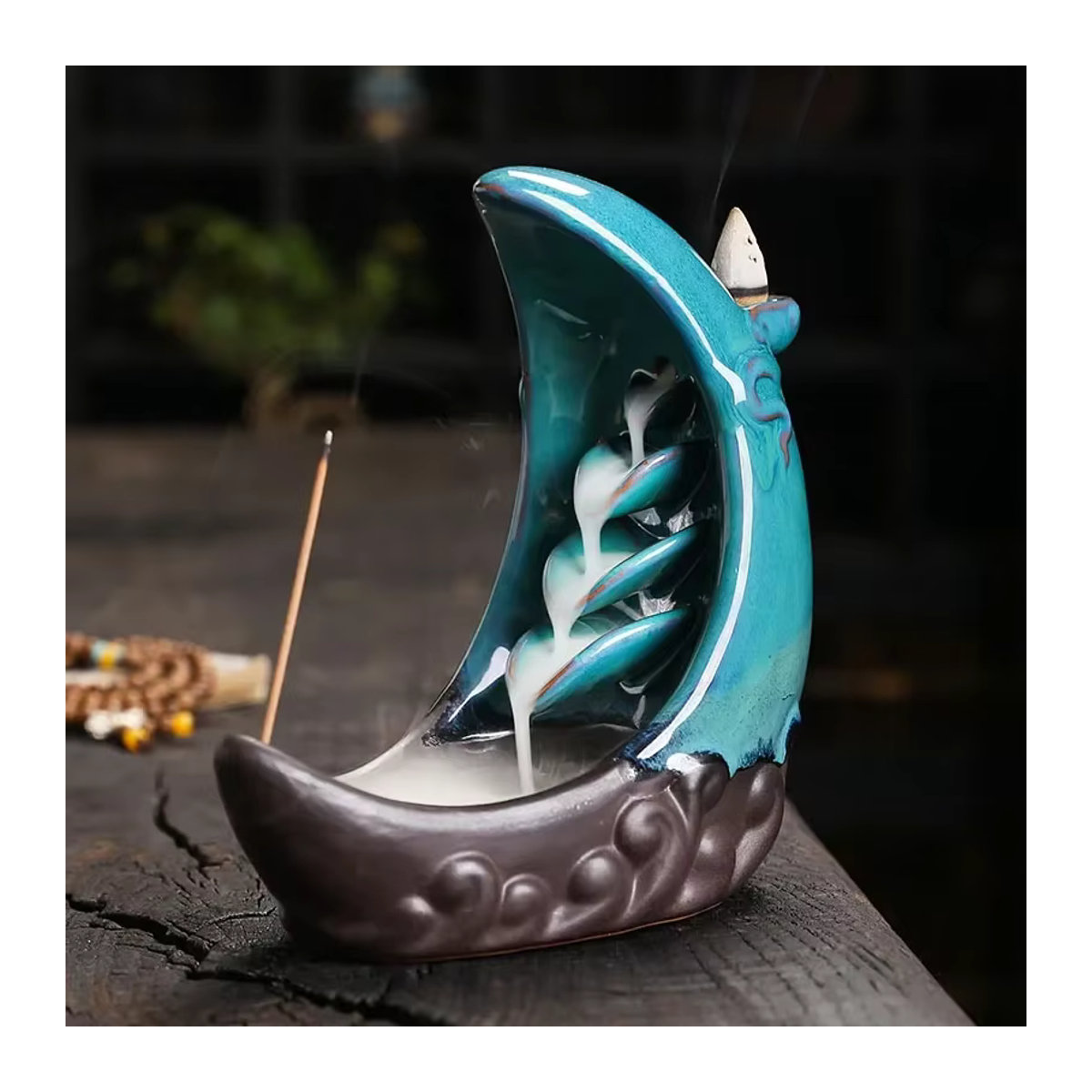 MINIDEAL Mond & Fisch Keramik Dekoration Blau – Abstraktes Feng Shui Gadget für Wohnkultur und Entspannung - Bild 2