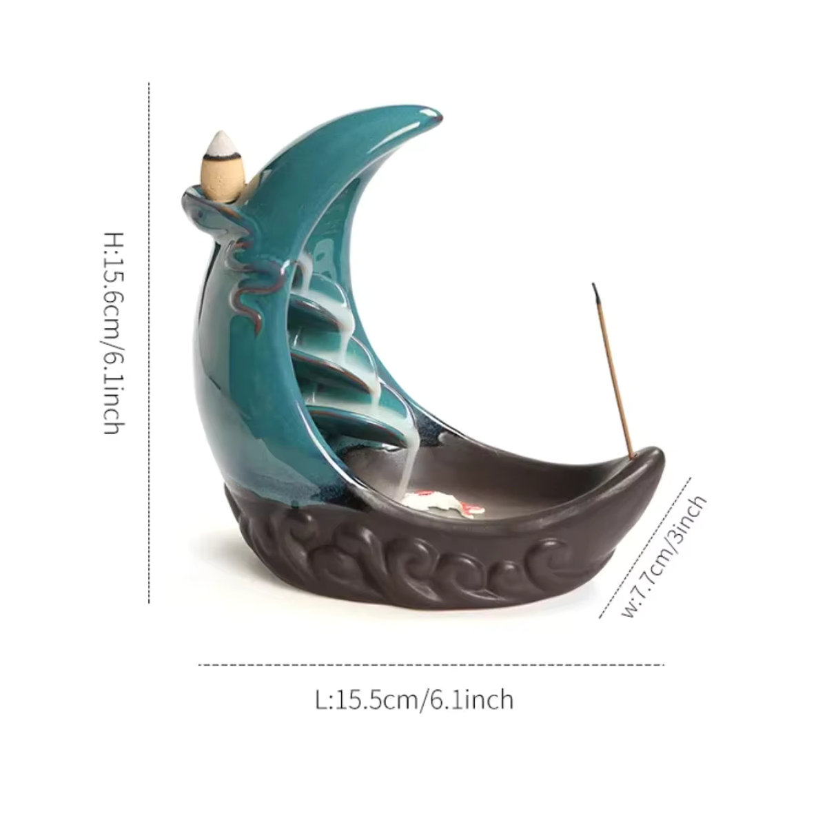 MINIDEAL Mond & Fisch Keramik Dekoration Blau – Abstraktes Feng Shui Gadget für Wohnkultur und Entspannung - Bild 3