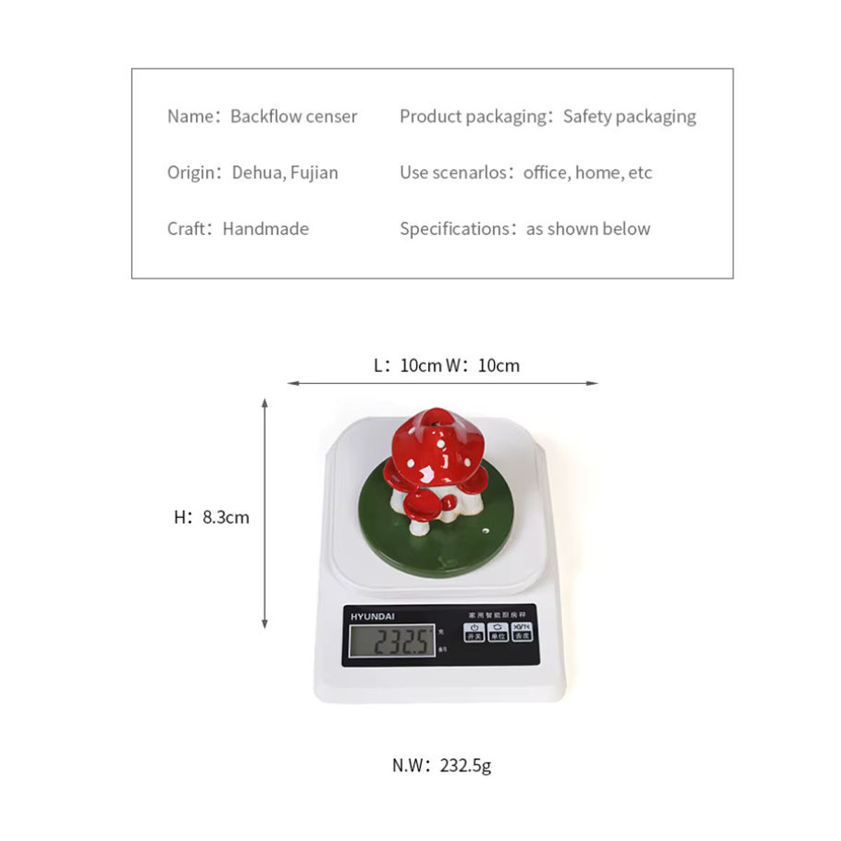 MINIDEAL Pilz Rückfluss-Räuchergefäß aus Keramik in Rot für Weihrauch-Stäbchen und Wasserfall-Effekt - Bild 5