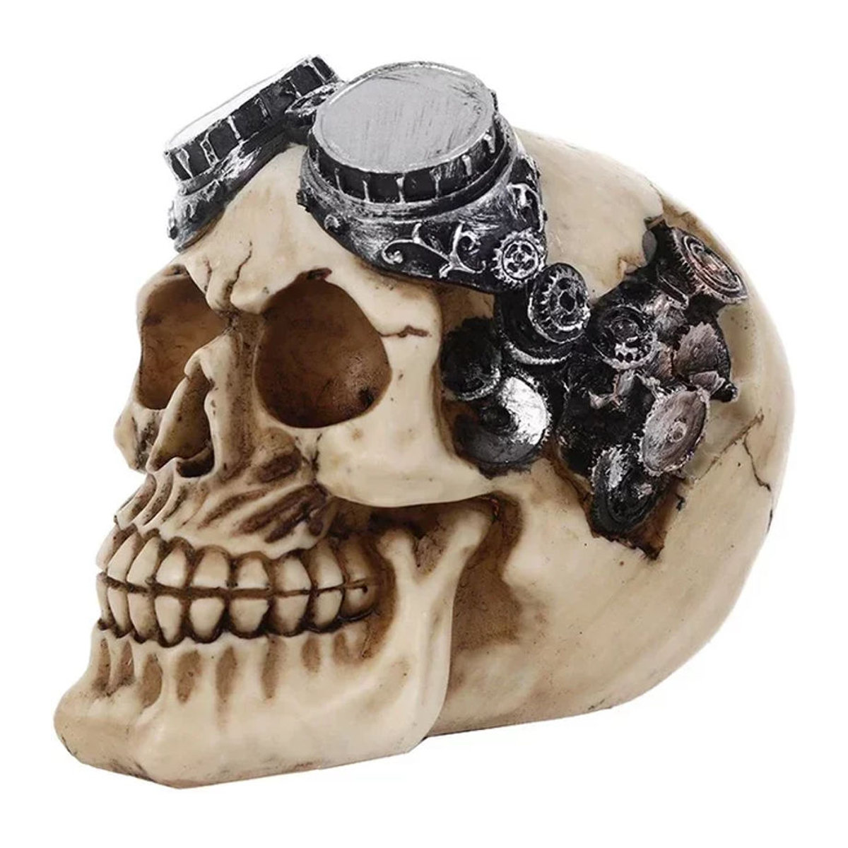 MINIDEAL Punk Mechanischer 3D Schädel Kopf aus Kunstharz in Beige als DIY Desktop-Dekoration für Halloween und Party - Bild 1