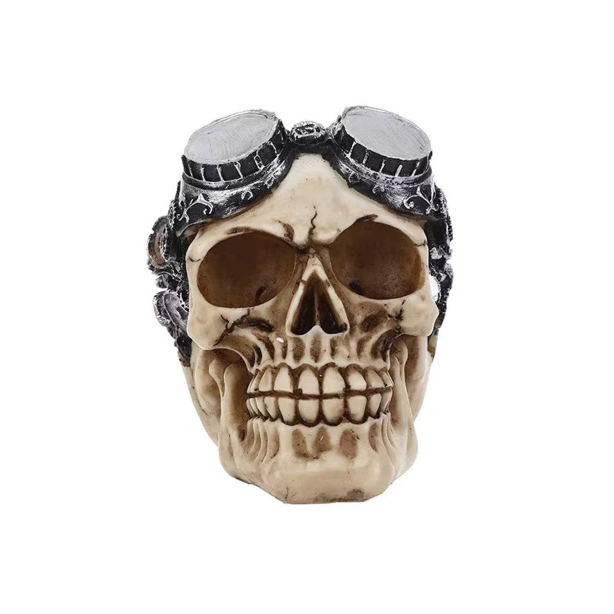 MINIDEAL Punk Mechanischer 3D Schädel Kopf aus Kunstharz in Beige als DIY Desktop-Dekoration für Halloween und Party - Bild 2