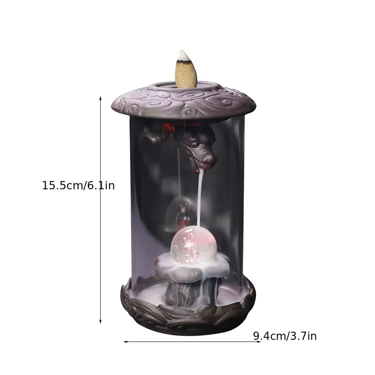 MINIDEAL Rückfluss-Räuchergefäß Drache mit LED-Feng-Shui-Kugel in Schwarz aus Acryl - Bild 4