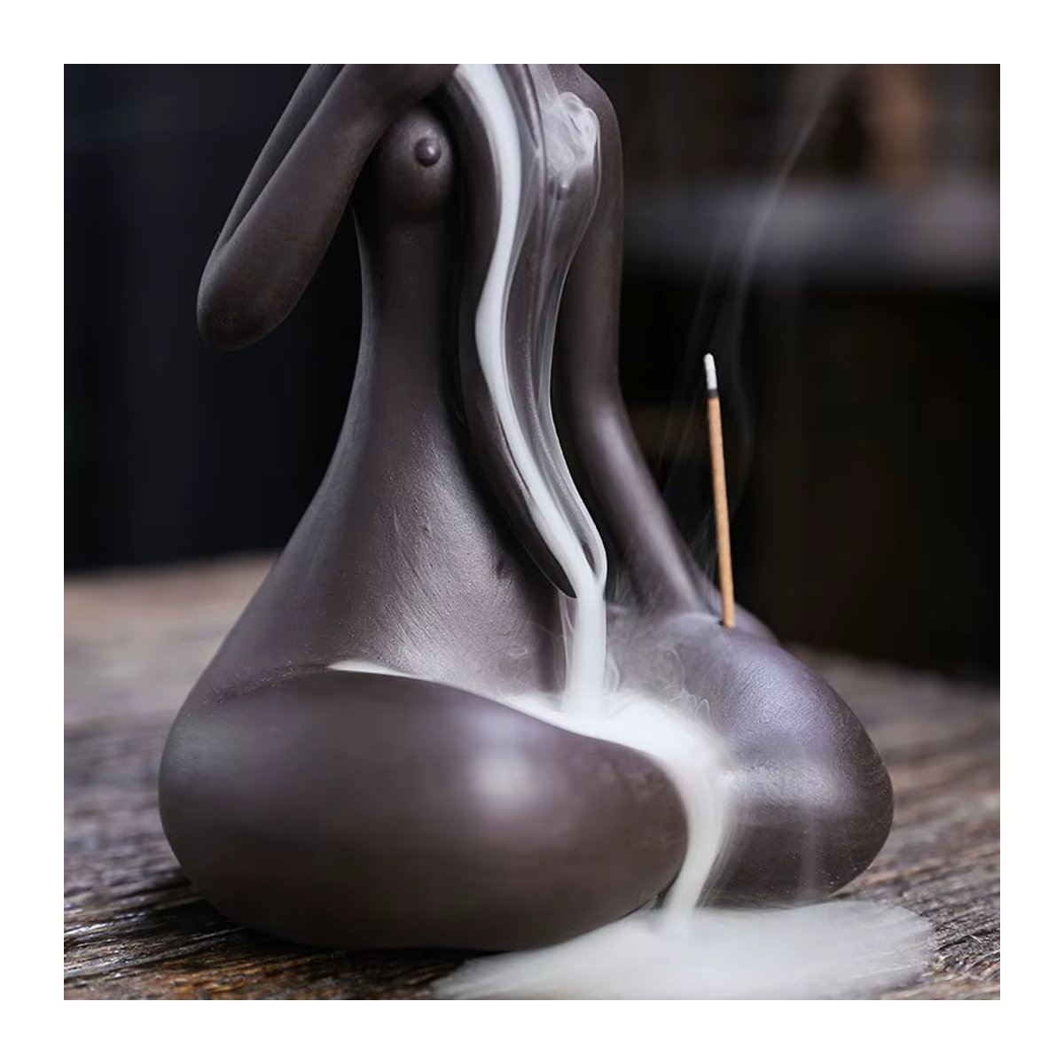 MINIDEAL Rückfluss Weihrauchbrenner aus Keramik mit Yoga Lady Dekoration in Lila und Schwarz für Zen Meditation und Wohnkultur - Bild 2