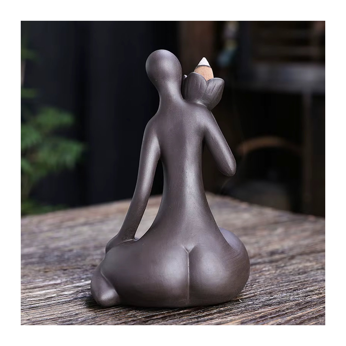 MINIDEAL Rückfluss Weihrauchbrenner aus Keramik mit Yoga Lady Dekoration in Lila und Schwarz für Zen Meditation und Wohnkultur - Bild 3
