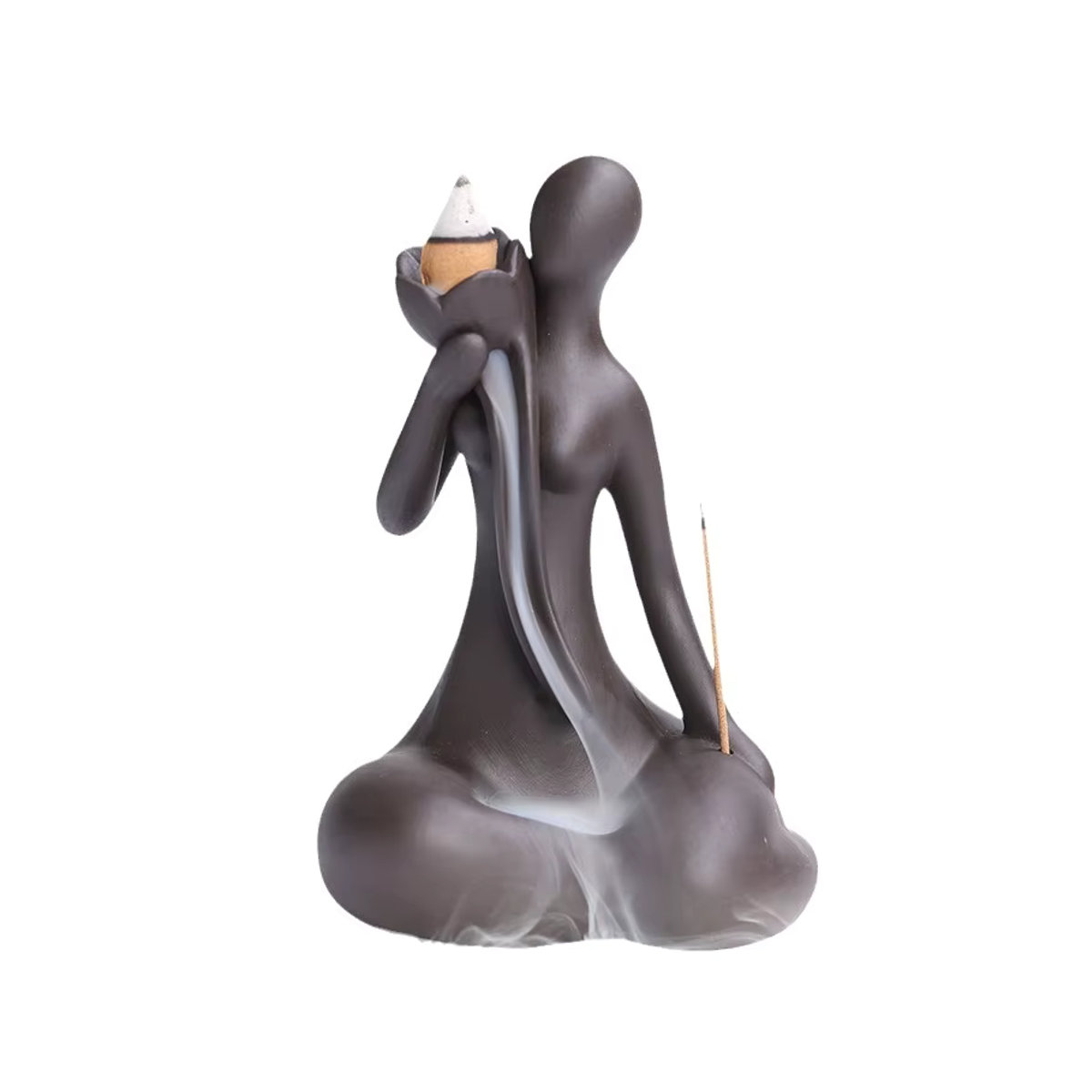 MINIDEAL Rückfluss Weihrauchbrenner aus Keramik mit Yoga Lady Dekoration in Lila und Schwarz für Zen Meditation und Wohnkultur - Bild 4