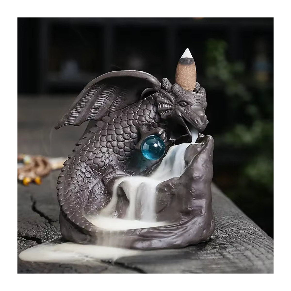 MINIDEAL Rückfluss-Weihrauchbrenner Drache in braun aus Holz und Kunstharz - Bild 2