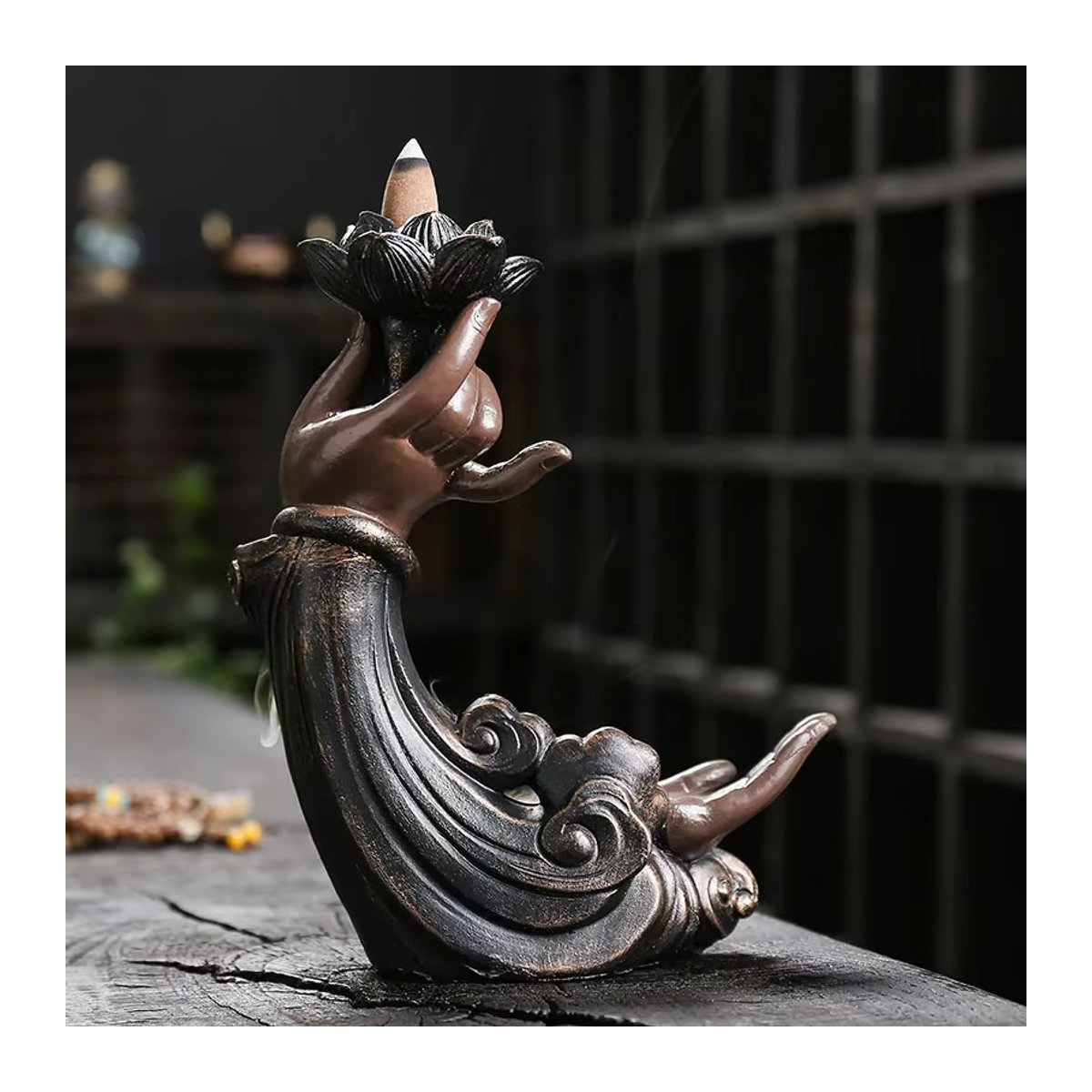 MINIDEAL Rückfluss Weihrauchbrenner Lotus Buddha Hand Wasserfall in Braun - Bild 4