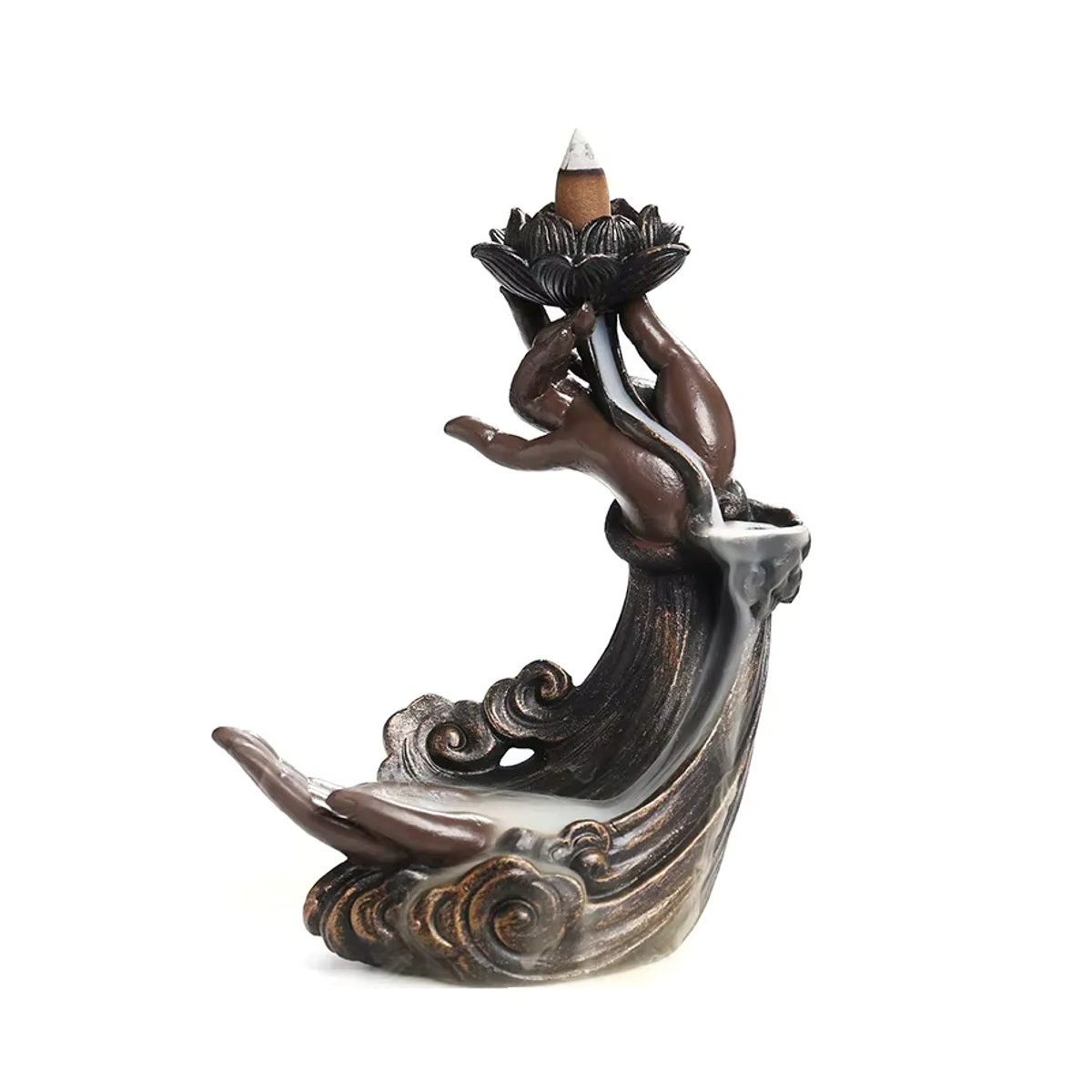 MINIDEAL Rückfluss Weihrauchbrenner Lotus Buddha Hand Wasserfall in Braun - Bild 5