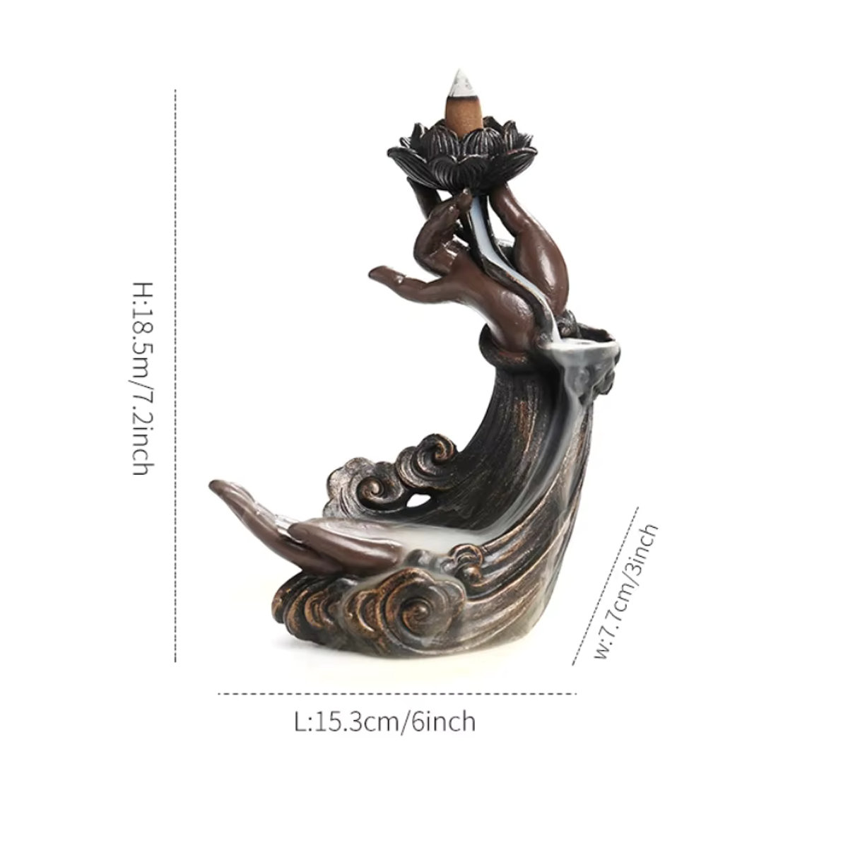 MINIDEAL Rückfluss Weihrauchbrenner Lotus Buddha Hand Wasserfall in Braun - Bild 6