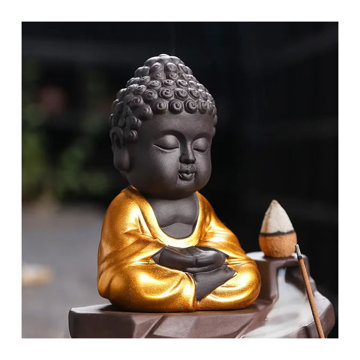 MINIDEAL Zen Buddha Rückfluss-Weihrauchbrenner in Schwarz aus Kunstharz für orientalische Dekoration - Bild 2
