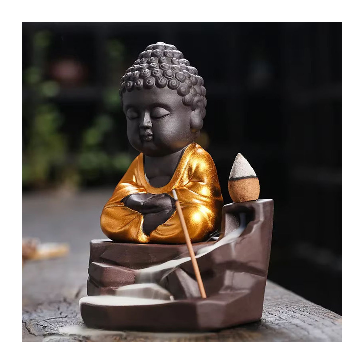 MINIDEAL Zen Buddha Rückfluss-Weihrauchbrenner in Schwarz aus Kunstharz für orientalische Dekoration - Bild 3