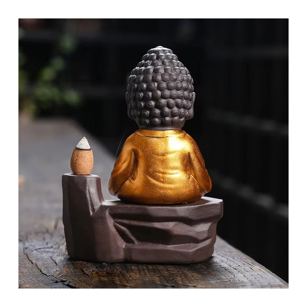 MINIDEAL Zen Buddha Rückfluss-Weihrauchbrenner in Schwarz aus Kunstharz für orientalische Dekoration - Bild 4
