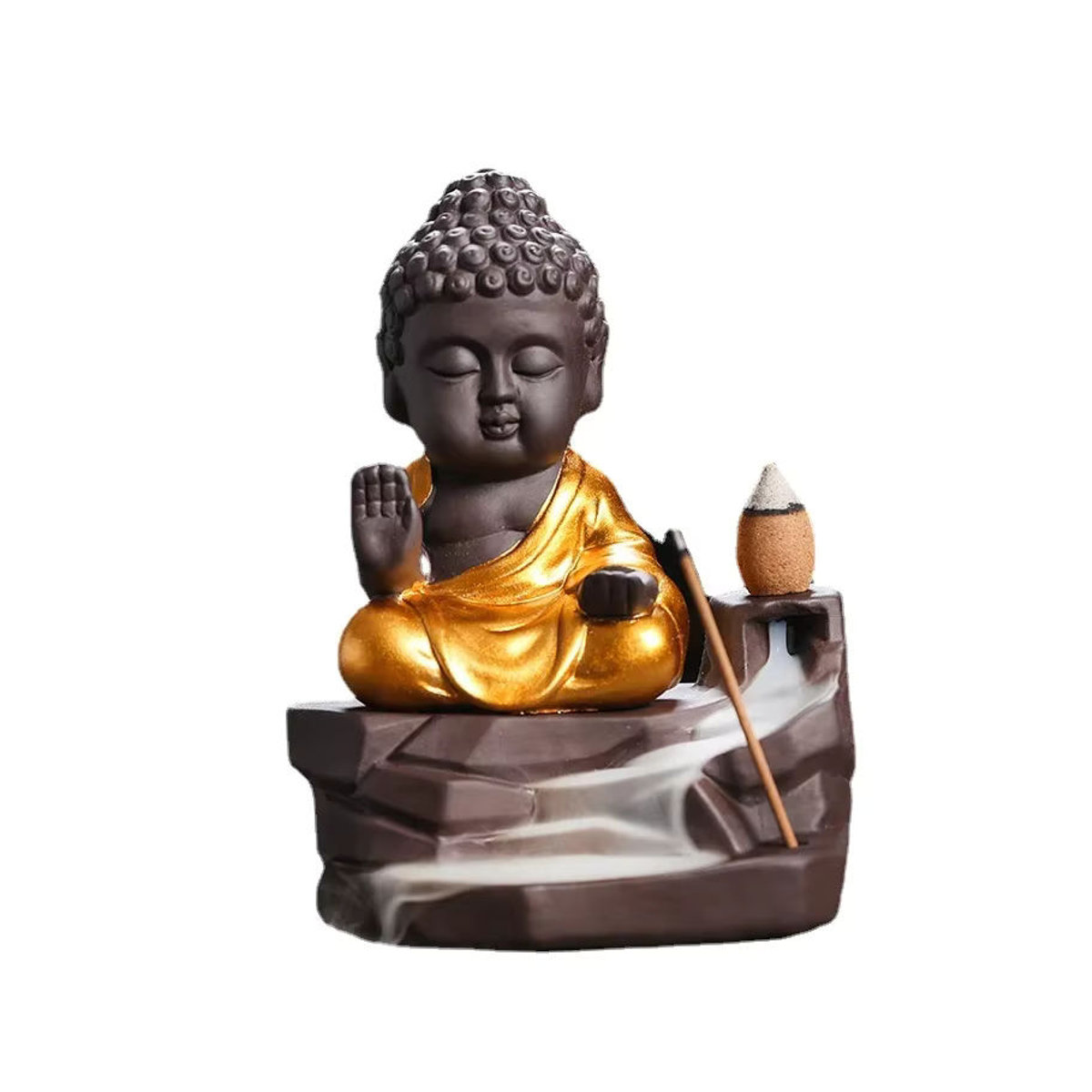MINIDEAL Zen Buddha Rückfluss-Weihrauchbrenner in Schwarz aus Kunstharz für orientalische Dekoration - Bild 5