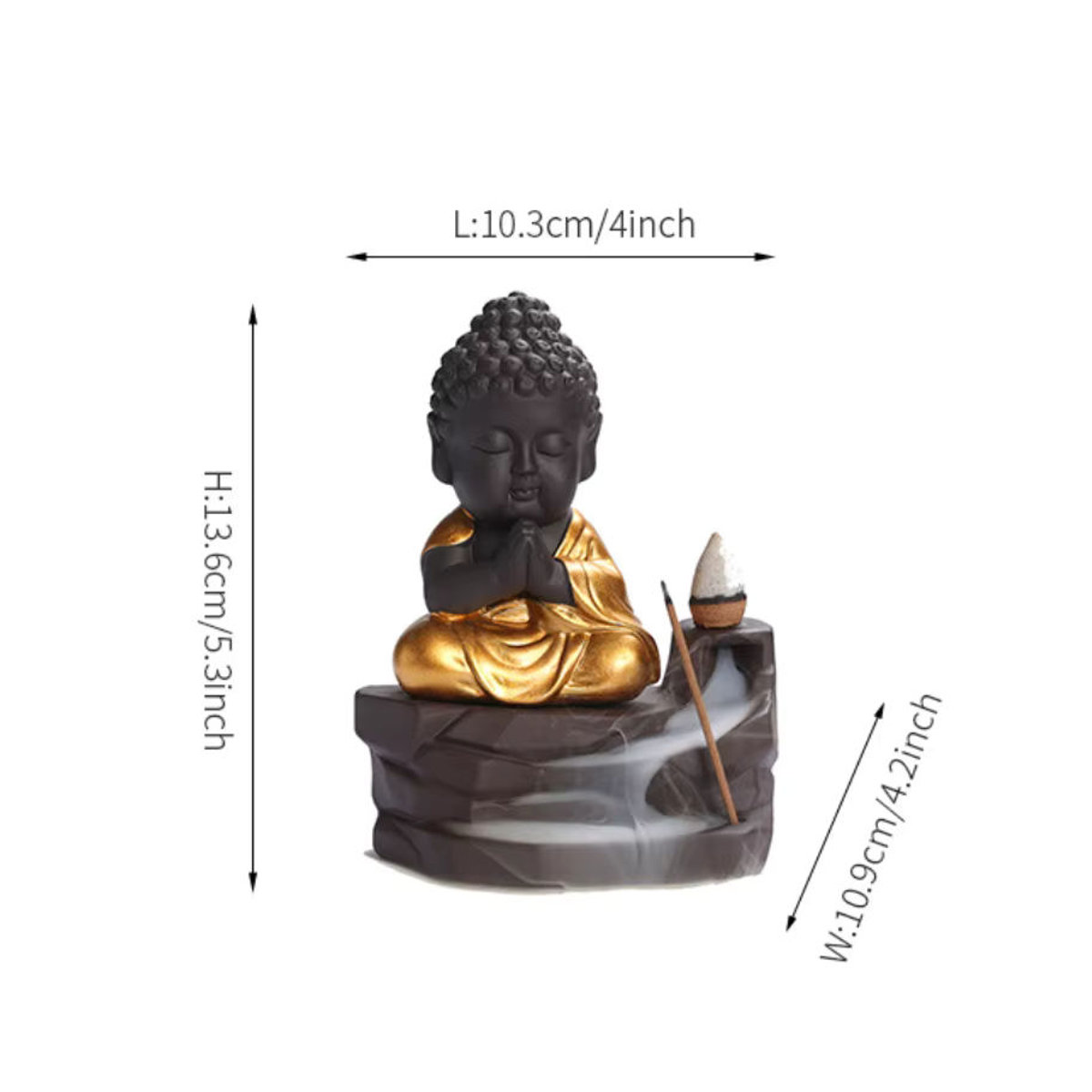 MINIDEAL Zen Buddha Rückfluss-Weihrauchbrenner in Schwarz aus Kunstharz für orientalische Dekoration - Bild 6
