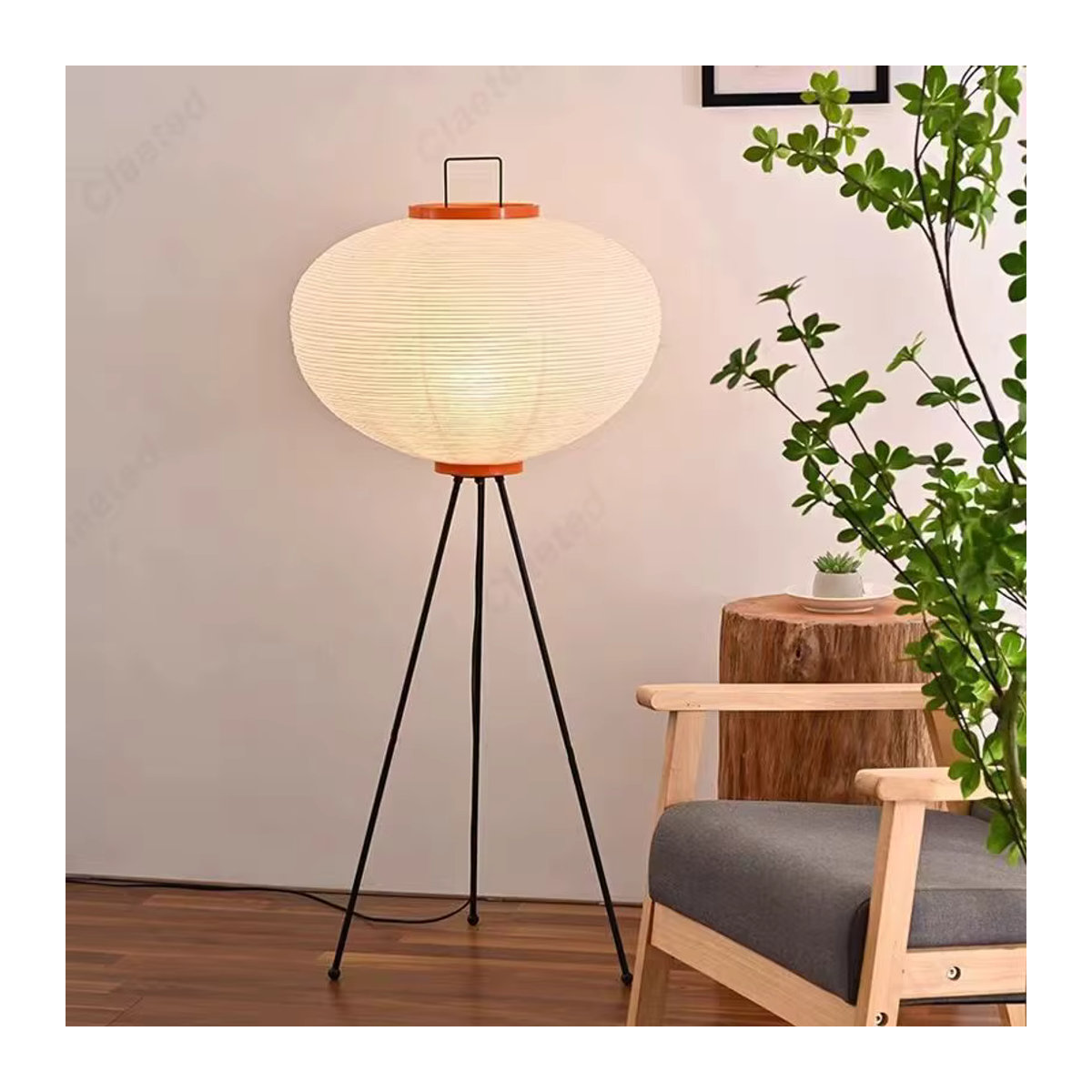Minimalistische LED-Standleuchte aus Reispapier in Weiß im Retro-Design für Wohnzimmer, Schlafzimmer und Arbeitszimmer - Bild 2