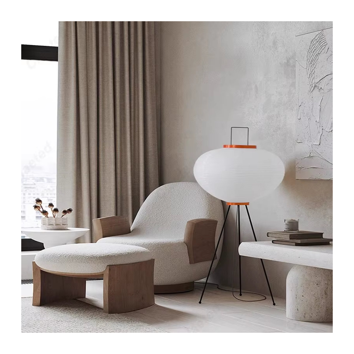 Minimalistische LED-Standleuchte aus Reispapier in Weiß im Retro-Design für Wohnzimmer, Schlafzimmer und Arbeitszimmer - Bild 3