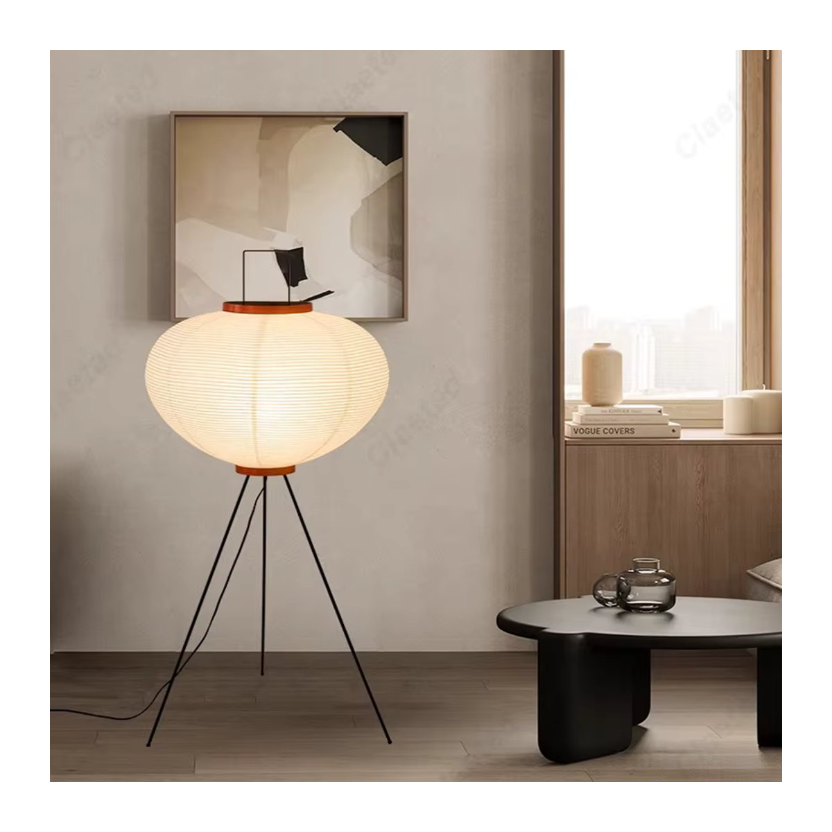 Minimalistische LED-Standleuchte aus Reispapier in Weiß im Retro-Design für Wohnzimmer, Schlafzimmer und Arbeitszimmer - Bild 4