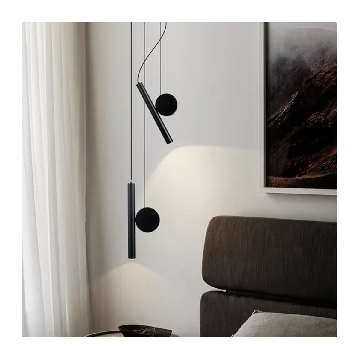 Minimalistische Pendelleuchte L-MANG aus Metall in Schwarz für Schlafzimmer und Restaurant - Bild 1
