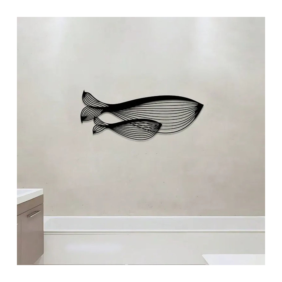 Minimalistische Wal-Wandkunst aus Metall in Schwarz, abstrakte Mutter-Kind-Skulptur von CIFBUY zur Wandmontage - Bild 3