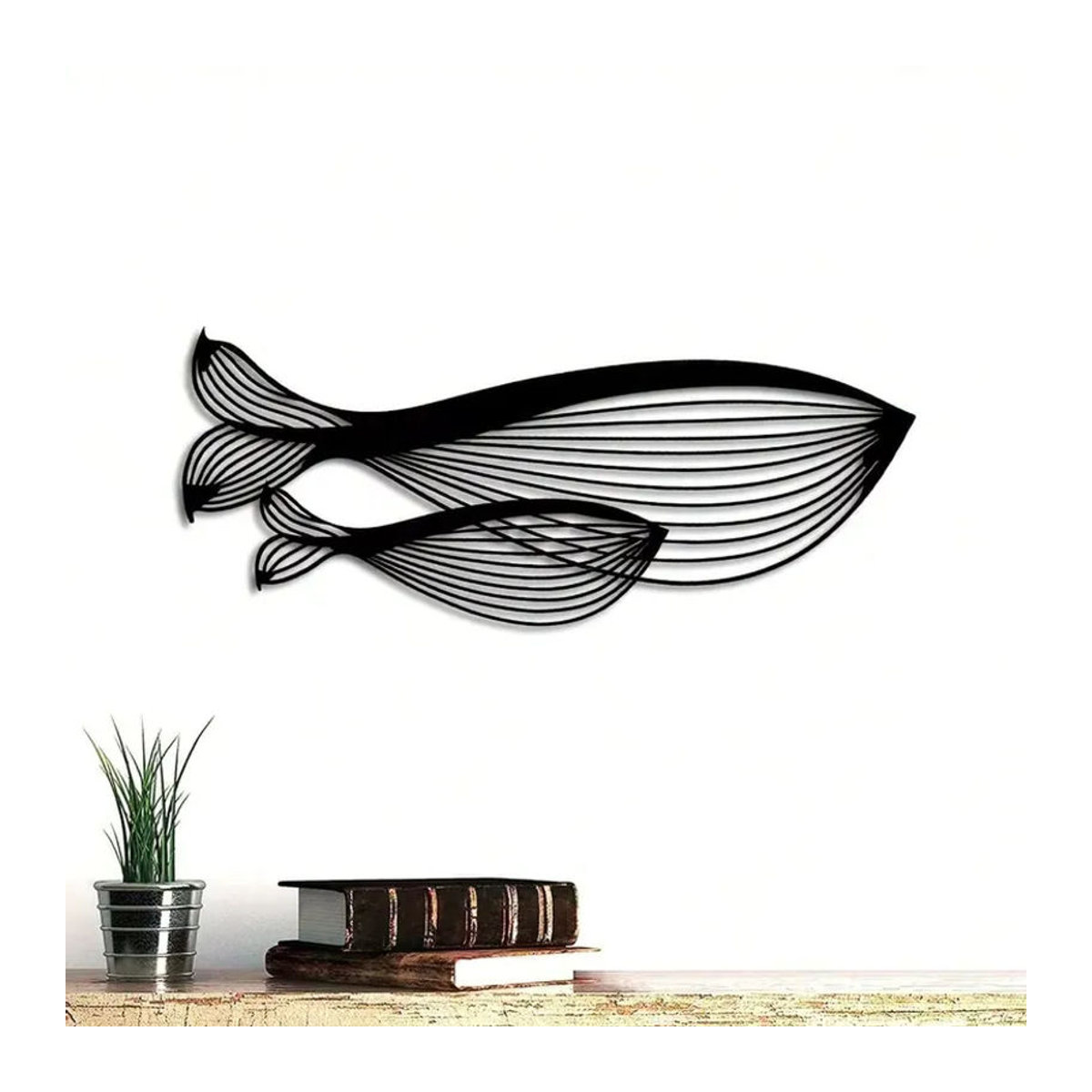 Minimalistische Wal-Wandkunst aus Metall in Schwarz, abstrakte Mutter-Kind-Skulptur von CIFBUY zur Wandmontage - Bild 4