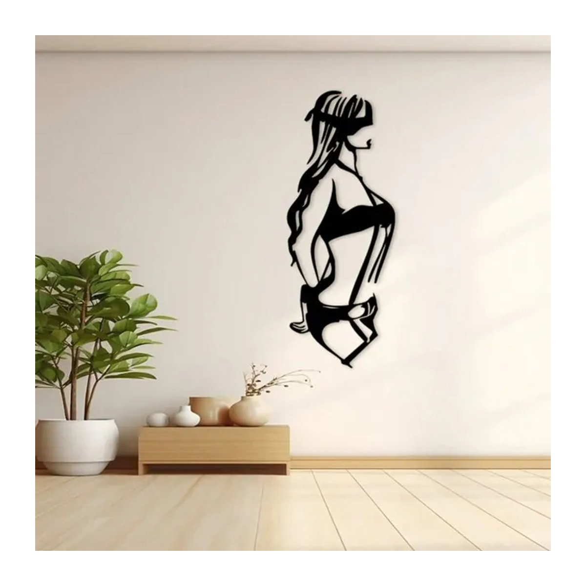 Minimalistische Wandkunst aus Metall mit weiblicher Silhouette in Schwarz von CIFBUY zur Wandmontage - Bild 1