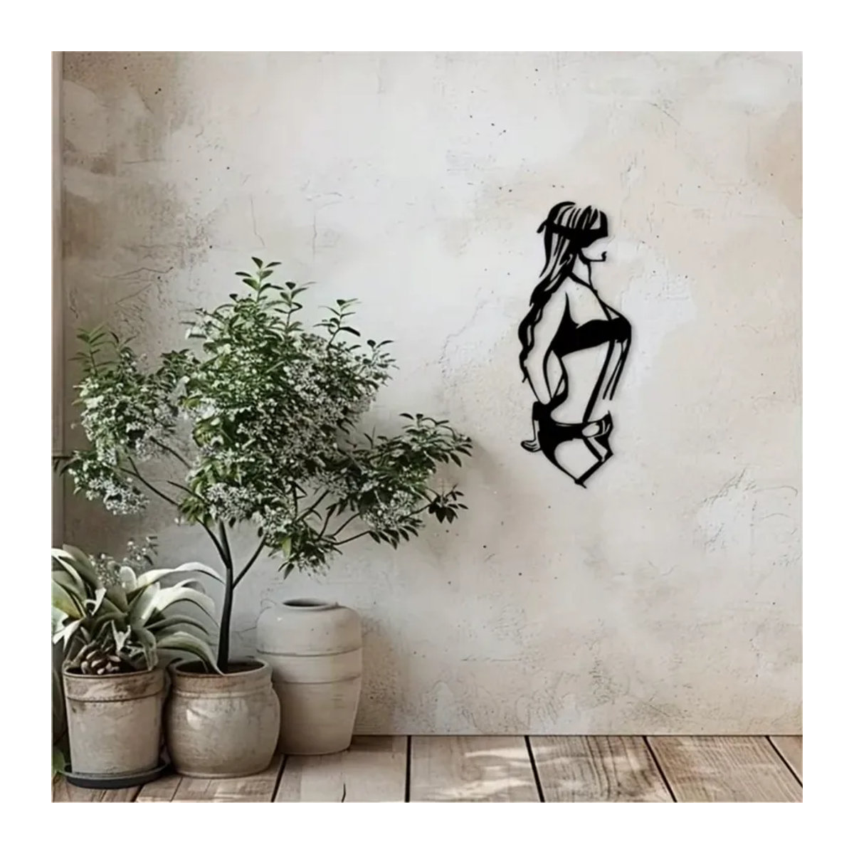 Minimalistische Wandkunst aus Metall mit weiblicher Silhouette in Schwarz von CIFBUY zur Wandmontage - Bild 2