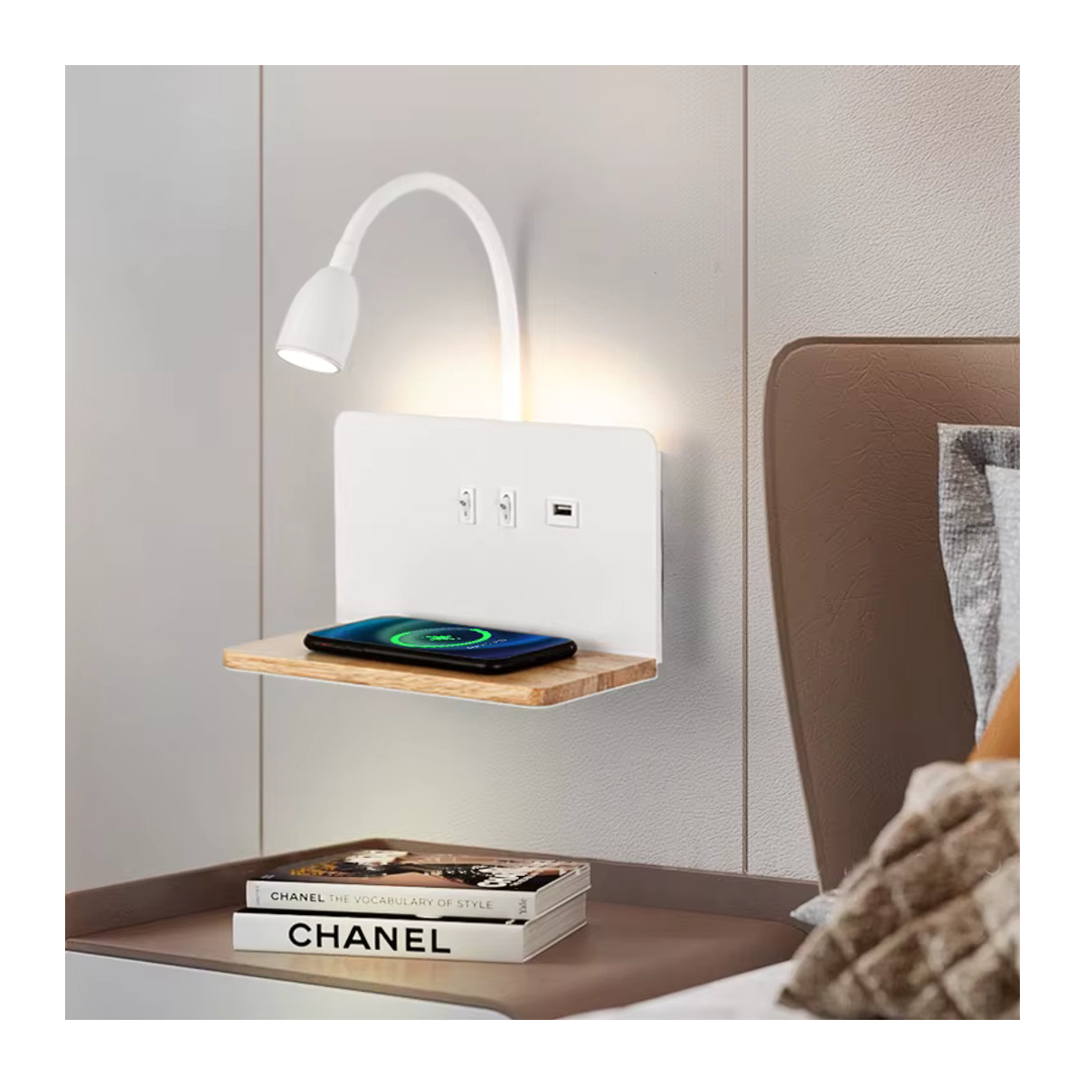 Minimalistische Wandlampe aus Holz von YooE für Schlafzimmer, Studie oder Wohnzimmer in Schwarz/Weiß - Bild 2
