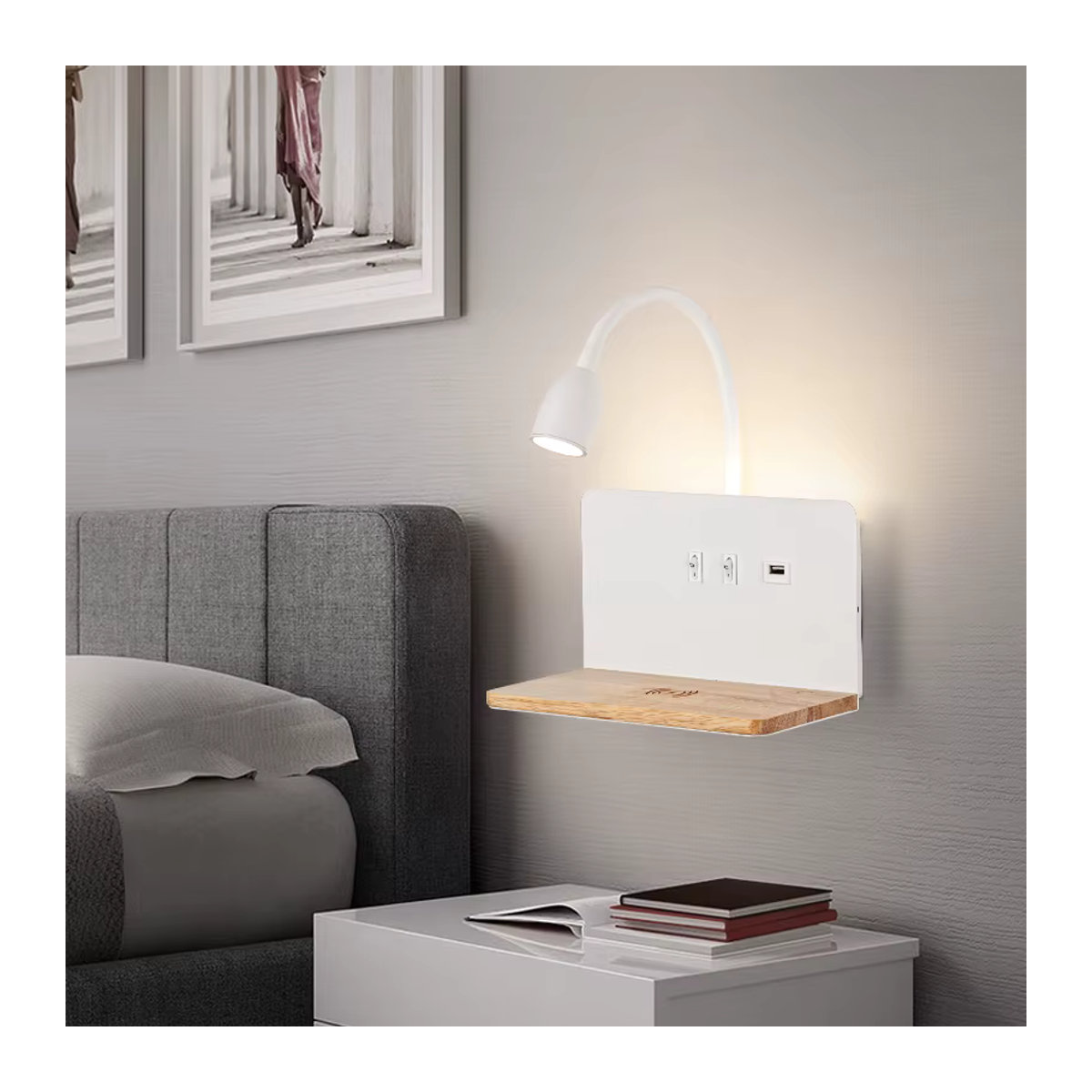 Minimalistische Wandlampe aus Holz von YooE für Schlafzimmer, Studie oder Wohnzimmer in Schwarz/Weiß - Bild 3