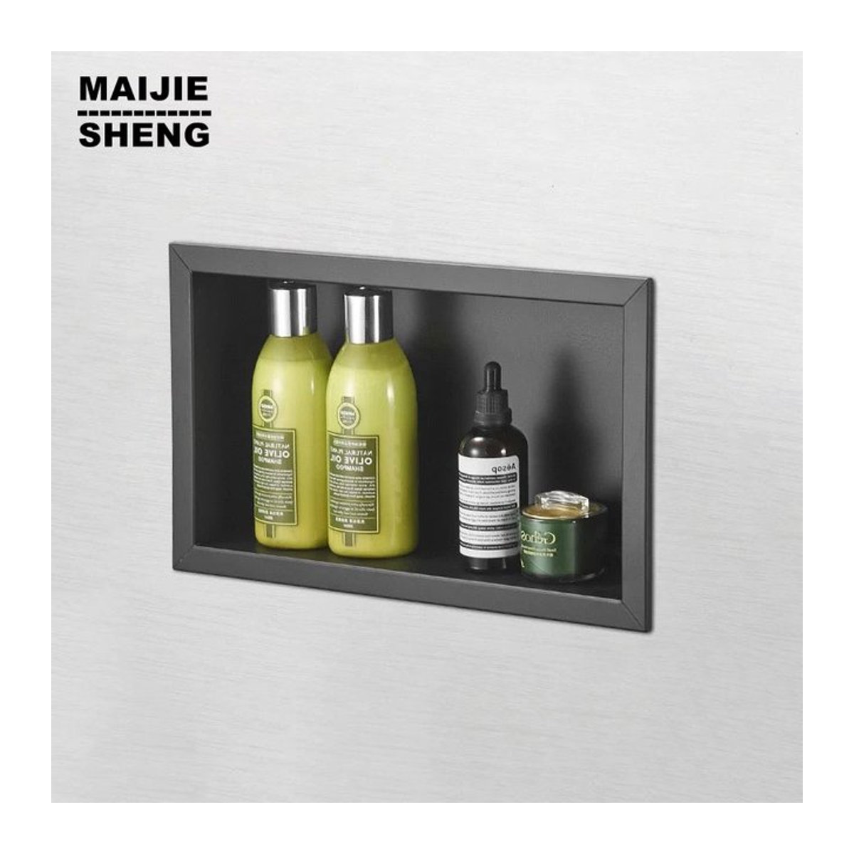 Minimalistischer Badezimmer-Wandschrank aus Metall in Schwarz von MAIJIESHENG als integrierter Nischenschrank für das Hotel oder WC - Bild 1