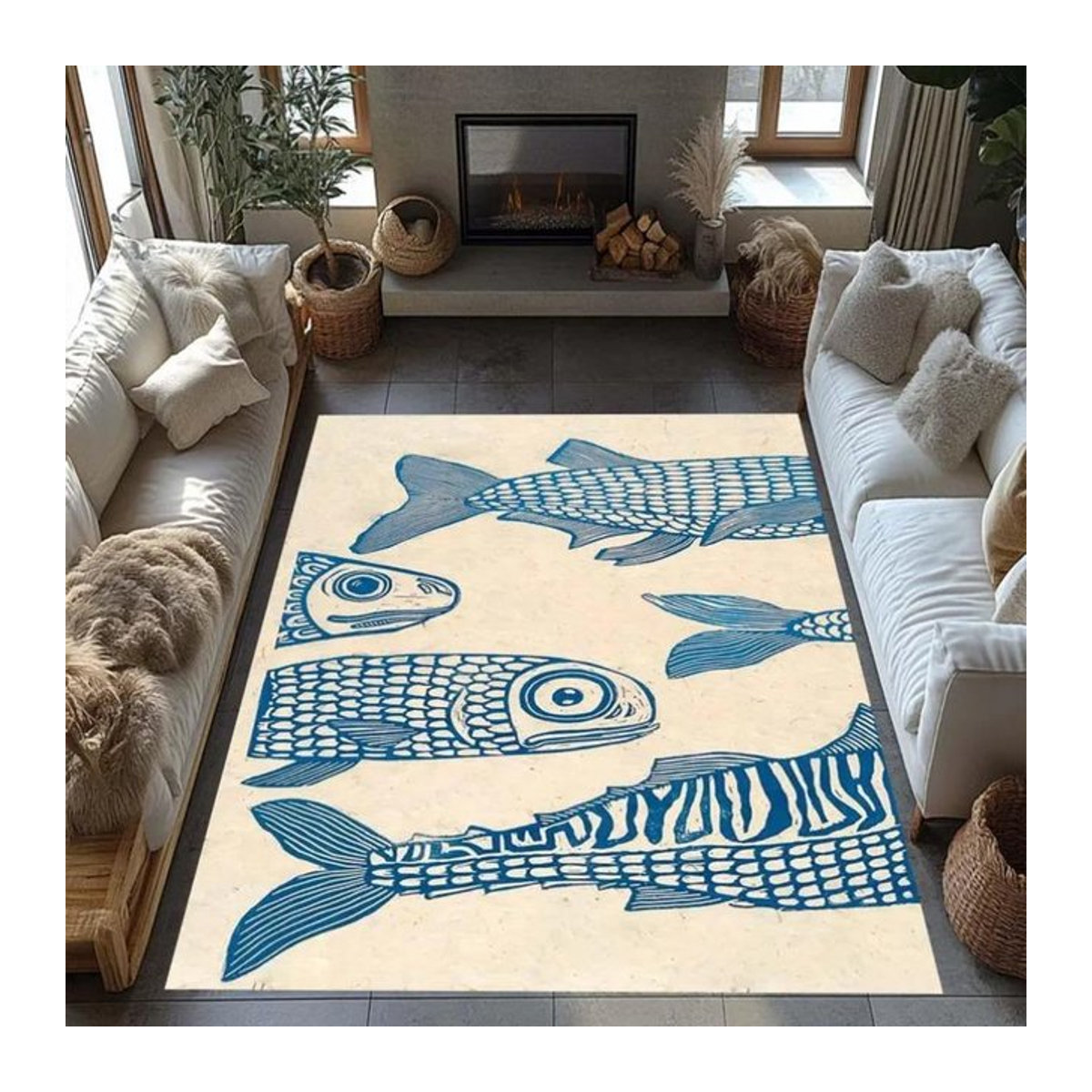 Minimalistischer Schwimmteppich von Lodestar mit blauem Fisch-Design, Rechteck, B/T: 60 x 40 cm - Bild 1