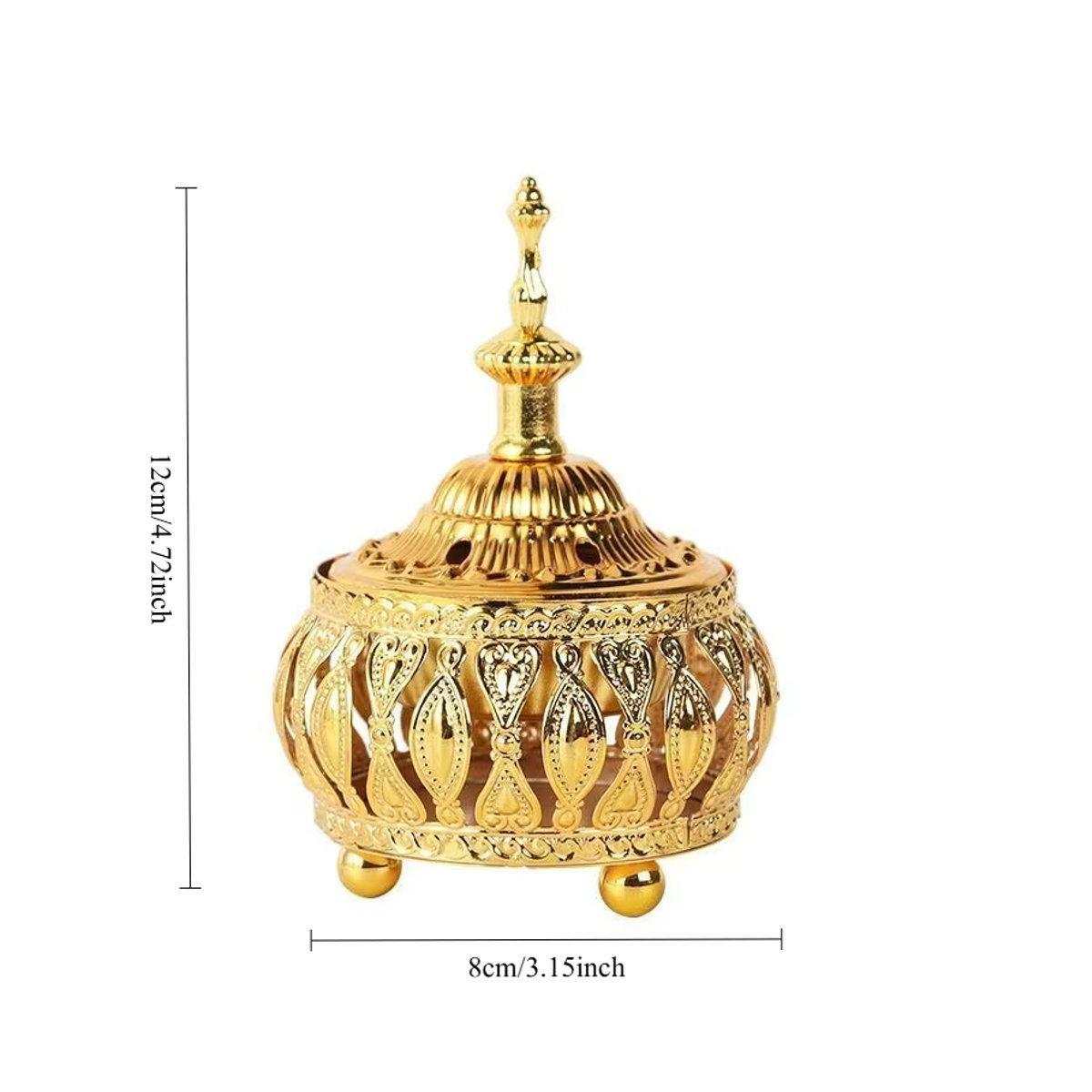 Minimalistisches Metall-Räuchergefäß in Gold mit arabischem Spitzenmuster und geometrischem Design - Bild 2