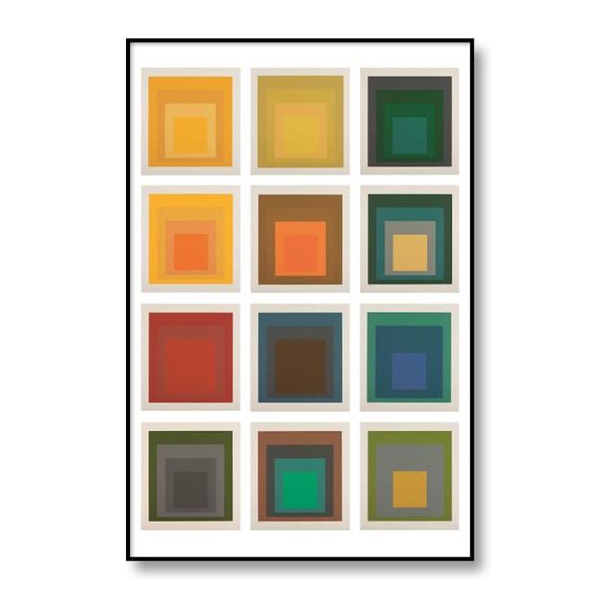 Minimalistisches Wandbild Josef Albers, abstrakte Kunst auf Leinwand, mehrfarbig, B/H: 30 x 40 cm, rahmenlos - Bild 1