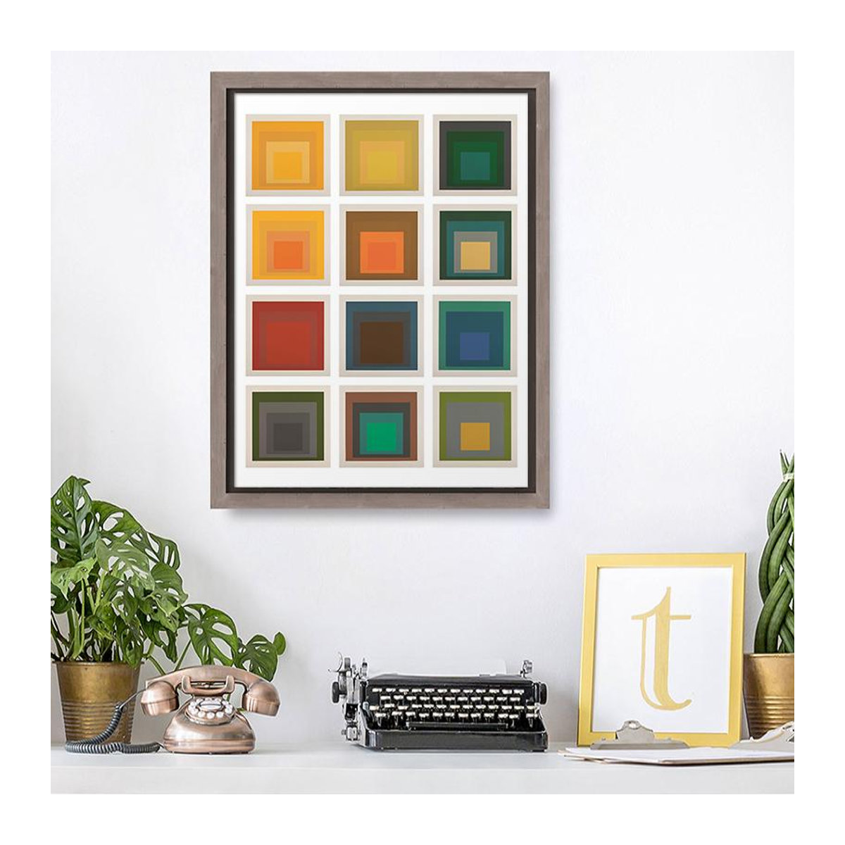 Minimalistisches Wandbild Josef Albers, abstrakte Kunst auf Leinwand, mehrfarbig, B/H: 30 x 40 cm, rahmenlos - Bild 2