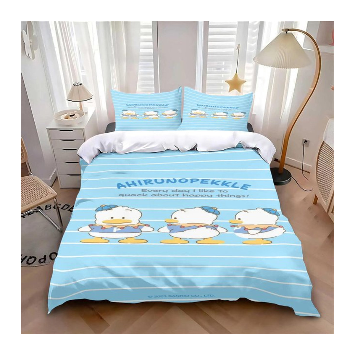 MINISO Bettwäsche Set Bäckerente Cartoon Anime Kinder Bettbezug und Kissenbezug, B/H: 135 x 200 cm - Bild 1