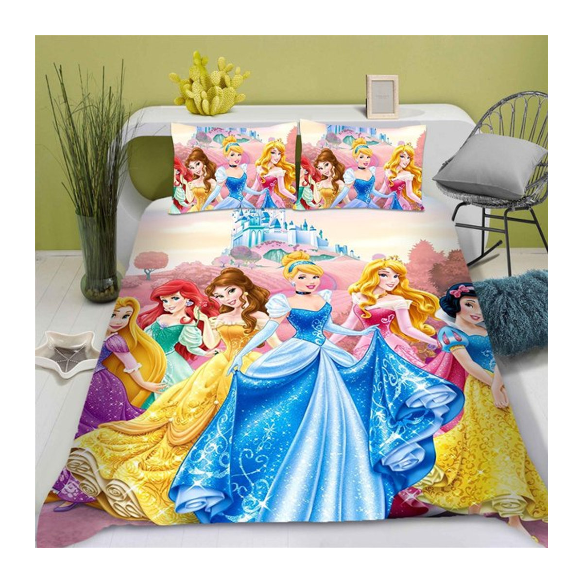 MINISO Bettwäsche Set Prinzessin Cinderella Cartoon Bettbezug und Bettdecke, atmungsaktiv und 3D bedruckt, Multicolor, B/L: 140 x 210 cm - Bild 1