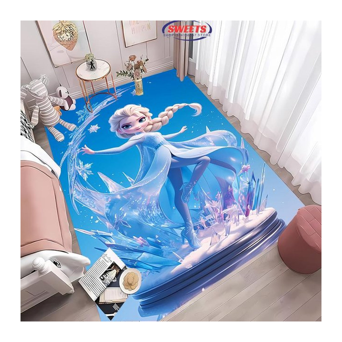 Miniso Disney Frozen Elsa Magischer Eis Teppich für das Kinderzimmer in Blau, B/T: 60 x 40 cm - Bild 1
