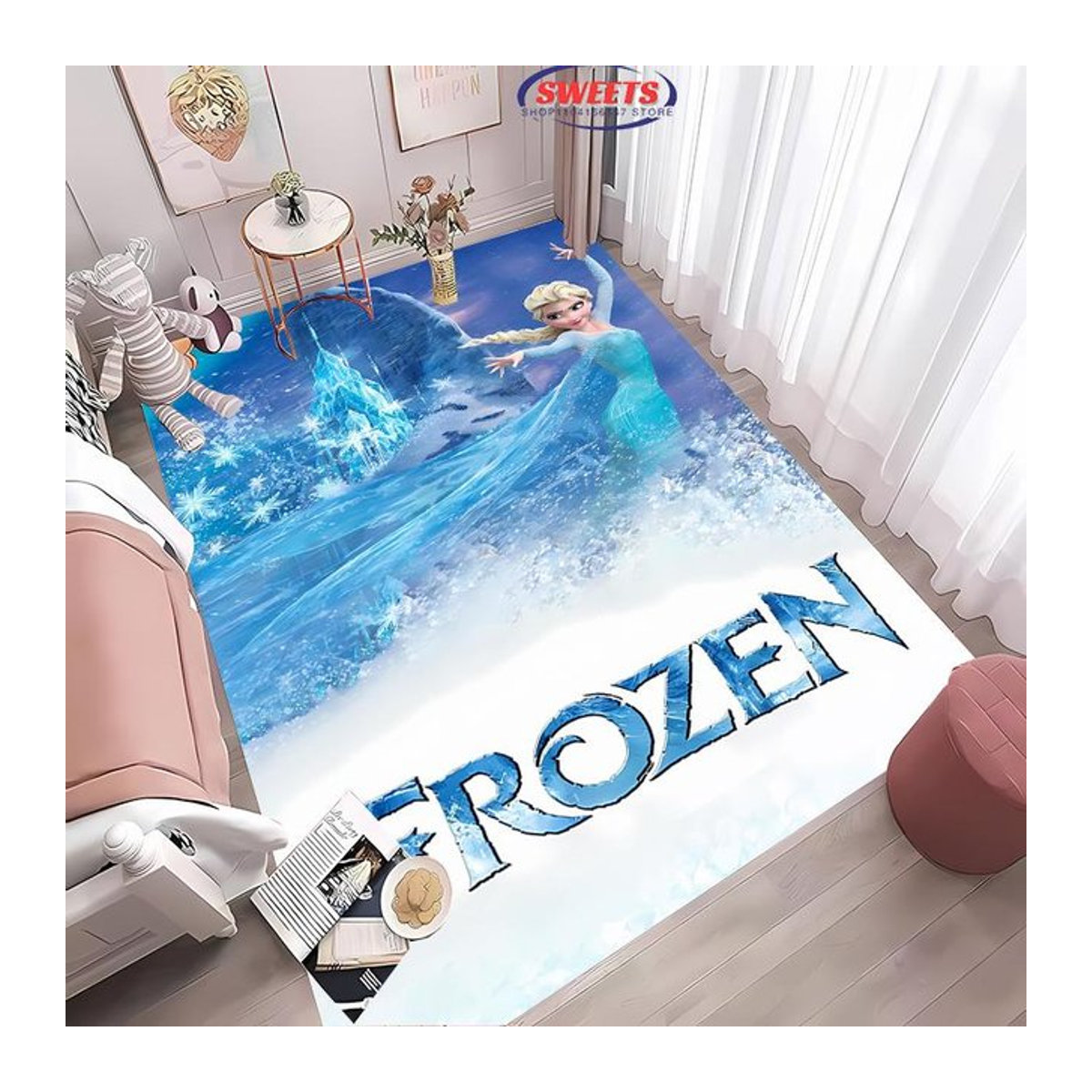 Miniso Disney Frozen Elsa Magischer Eis Teppich für das Kinderzimmer in Blau, B/T: 90 x 130 cm - Bild 1