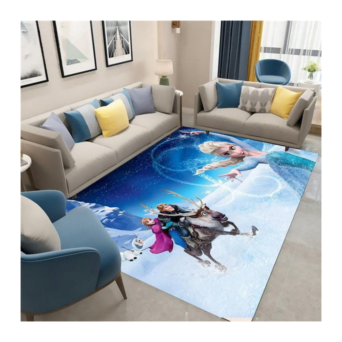 Miniso Elsa Schneeflocken Bereichsteppich für das Kinderzimmer in Blau, B/T: 120 x 80 cm - Bild 1