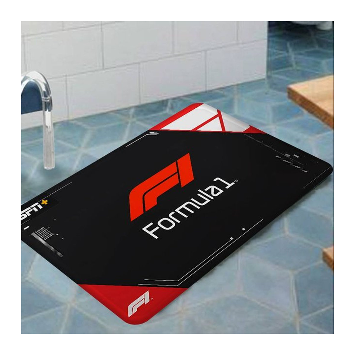 Miniso F-Formel 1 Logo Fußmatte Schwarz, rutschfest und wasserabsorbierend, B/B/H: 90 x 60 cm - Bild 1