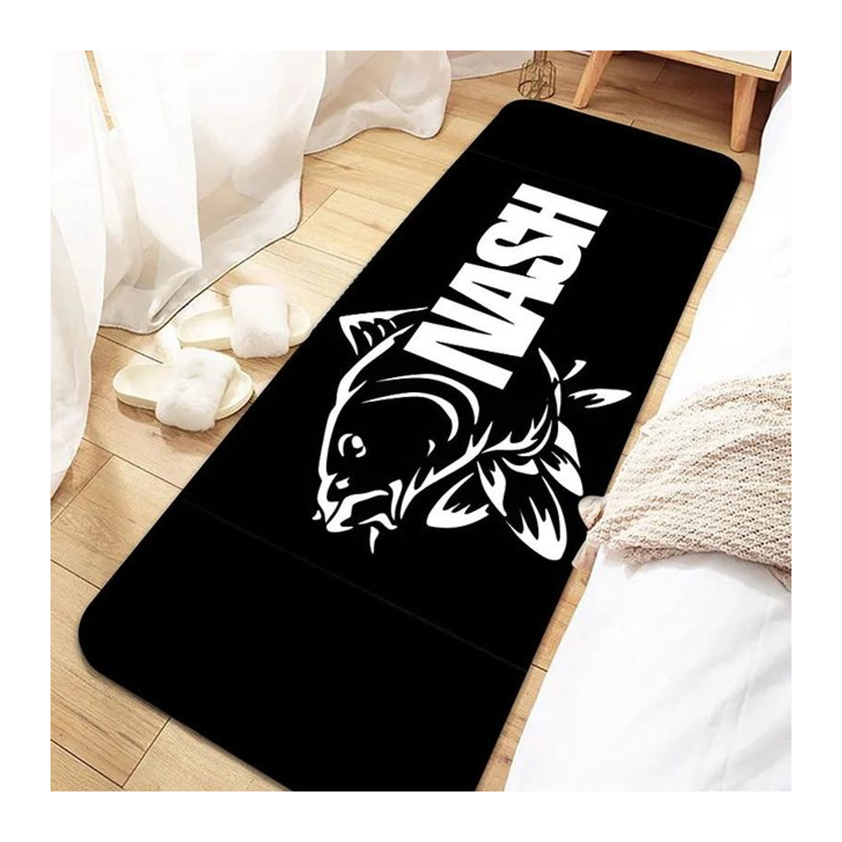 MINISO Fußmatte Nash Fishing Logo Schwarz mit Druck, B/T: 50 x 80 cm - Bild 1